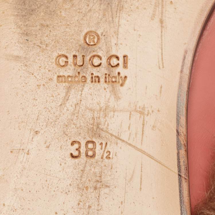 Pre Owned Gucci Pink Leather and Fur Princetown Mules Size 38.5