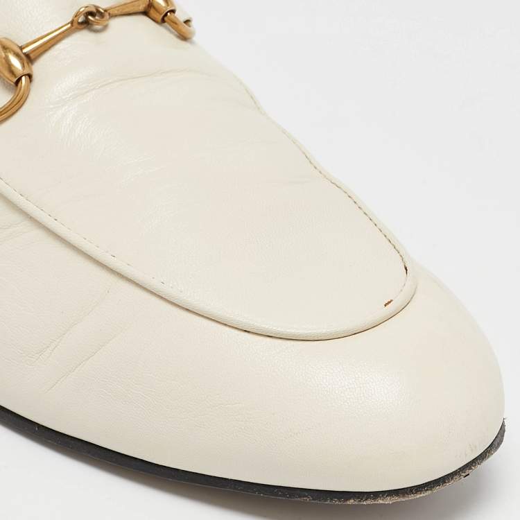 Pre Owned Gucci White Leather Princetown Horsebit Mule Sandals Size 38.5