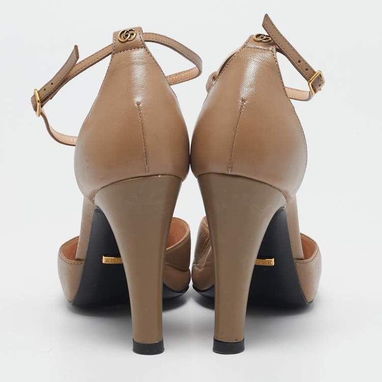 Pre Owned Gucci Brown Leather Mary Jane Pumps Size 36