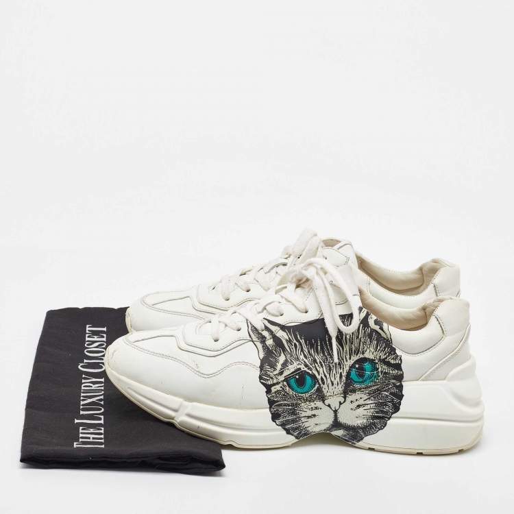 Pre Owned Gucci White Leather Mystic Cat Rhyton Low Top Sneakers Size 40