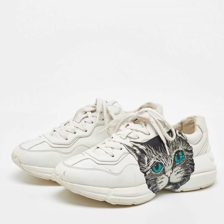 Pre Owned Gucci White Leather Mystic Cat Rhyton Low Top Sneakers Size 40