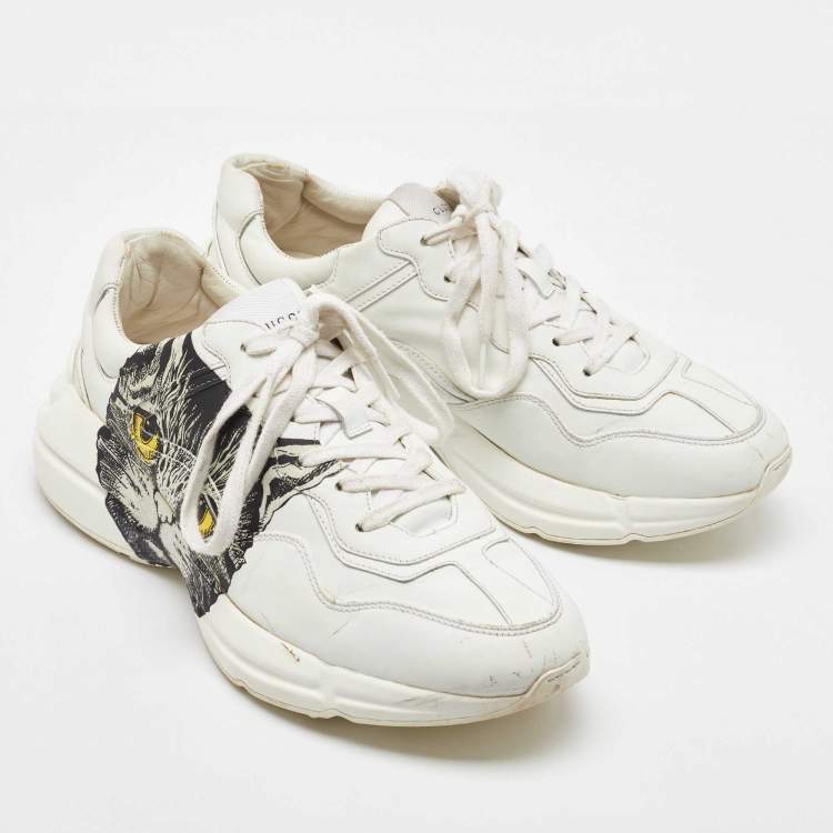 Pre Owned Gucci White Leather Mystic Cat Rhyton Low Top Sneakers Size 40