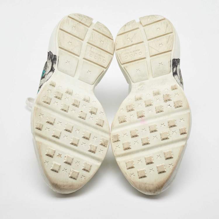 Pre Owned Gucci White Leather Mystic Cat Rhyton Low Top Sneakers Size 40