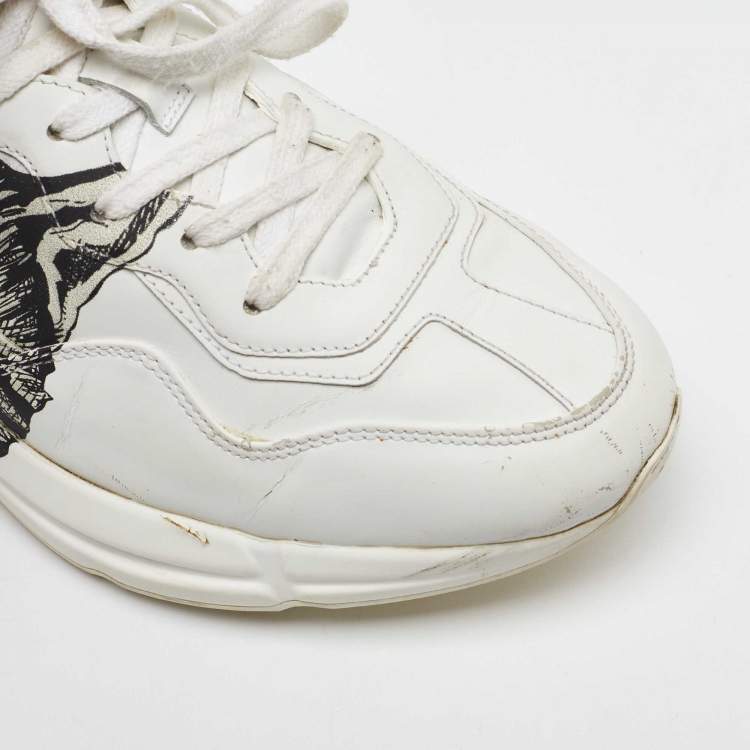 Pre Owned Gucci White Leather Mystic Cat Rhyton Low Top Sneakers Size 40
