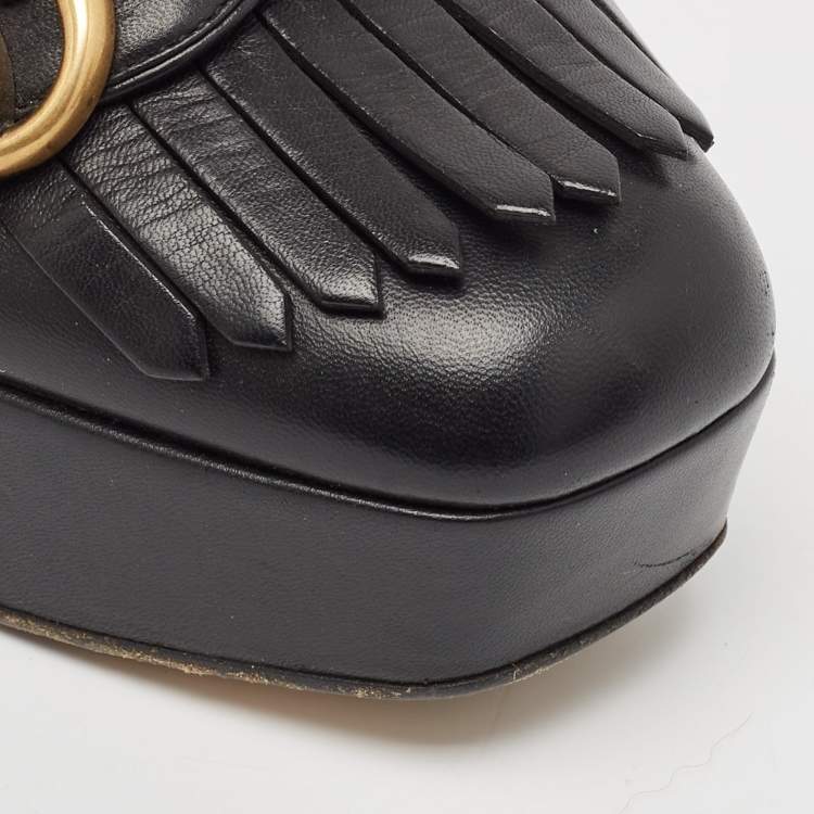 Pre Owned Gucci Black Leather GG Marmont Fringed Platform Pumps Size 36