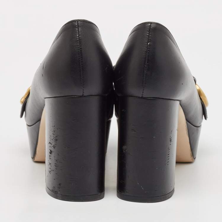 Pre Owned Gucci Black Leather GG Marmont Fringed Platform Pumps Size 36