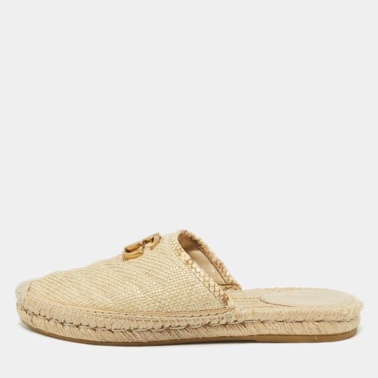 مملوكة مسبقًا Gucci Beige Matelasse Raffia GG Marmont Espadrille Mules Size 38