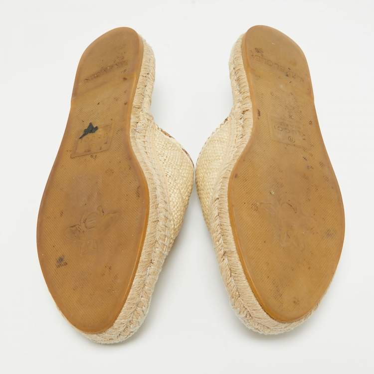 مملوكة مسبقًا Gucci Beige Matelasse Raffia GG Marmont Espadrille Mules Size 38