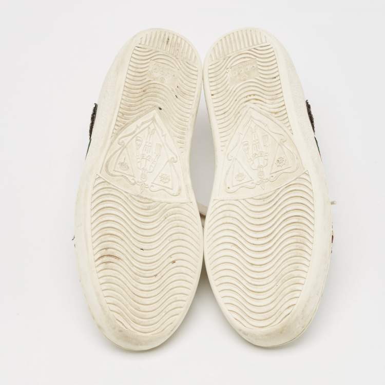 Pre Owned Gucci White Leather Embellished Arrow Ace Sneakers Size 35