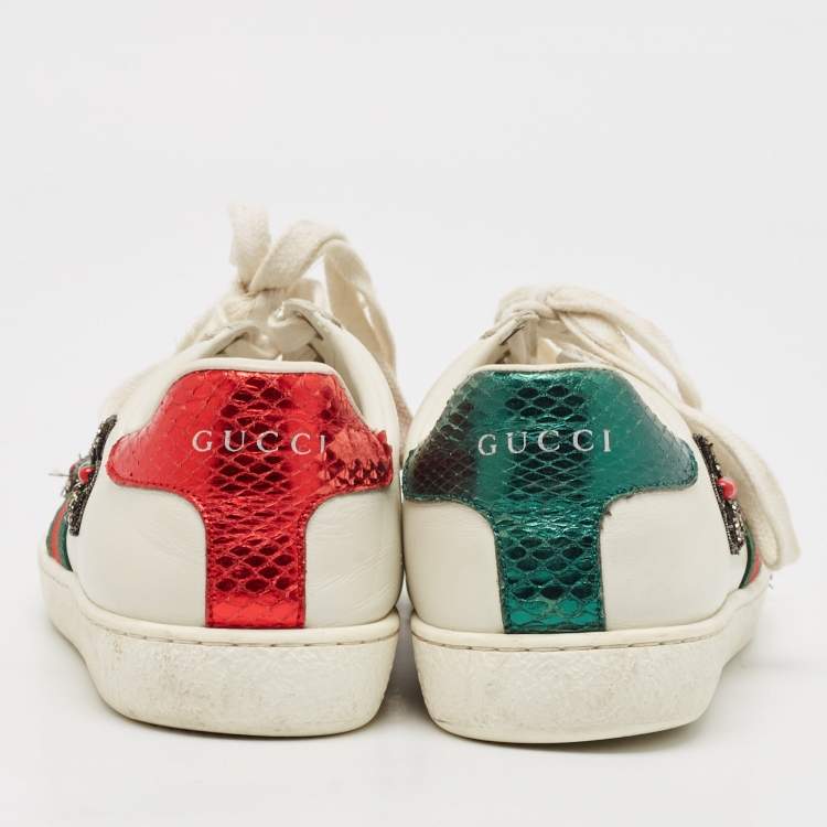 Pre Owned Gucci White Leather Embellished Arrow Ace Sneakers Size 35