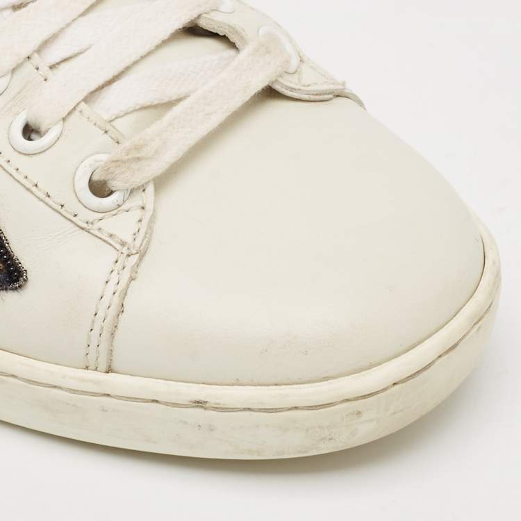 Pre Owned Gucci White Leather Embellished Arrow Ace Sneakers Size 35
