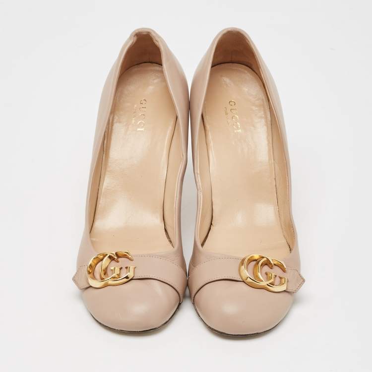 Pre Owned Gucci Beige Leather GG Marmont Pumps Size 40