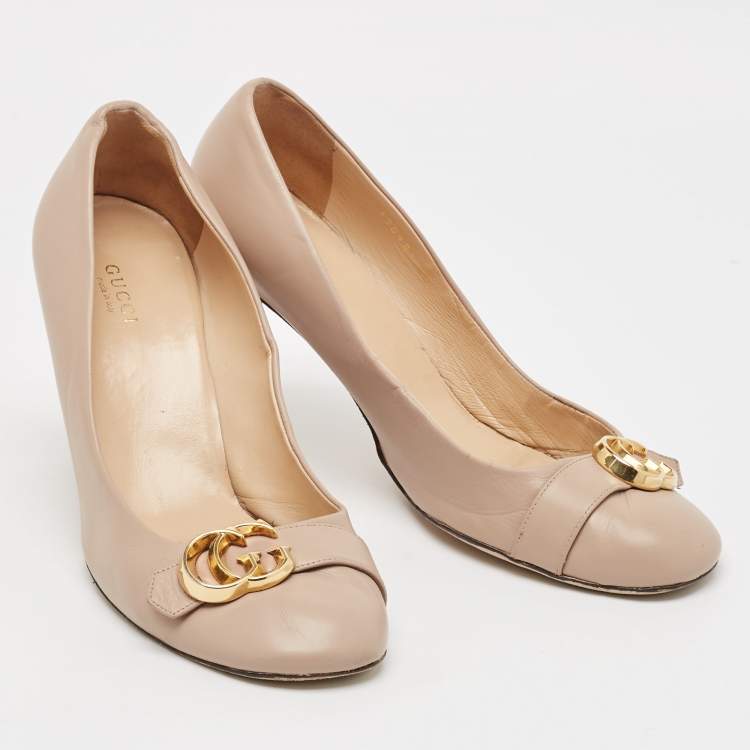 Pre Owned Gucci Beige Leather GG Marmont Pumps Size 40