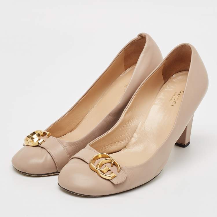 Pre Owned Gucci Beige Leather GG Marmont Pumps Size 40