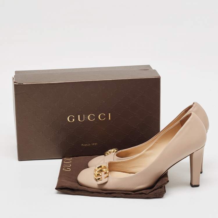 Pre Owned Gucci Beige Leather GG Marmont Pumps Size 40
