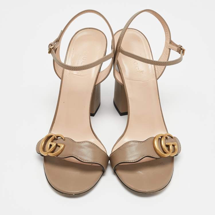 Pre Owned Gucci Grey Leather Horsebit Ankle Strap Sandals Size 39