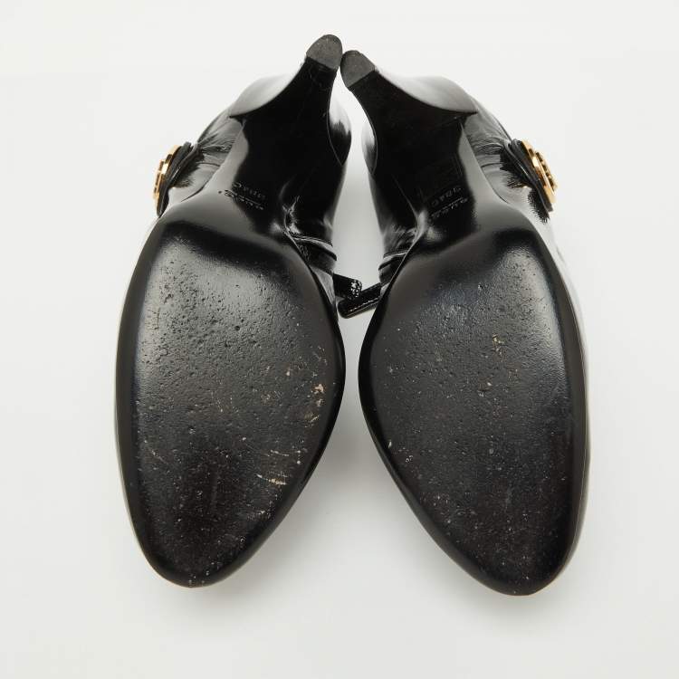 Pre Owned Gucci Black Patent Leather Hysteria Ankle Booties Size 38.5