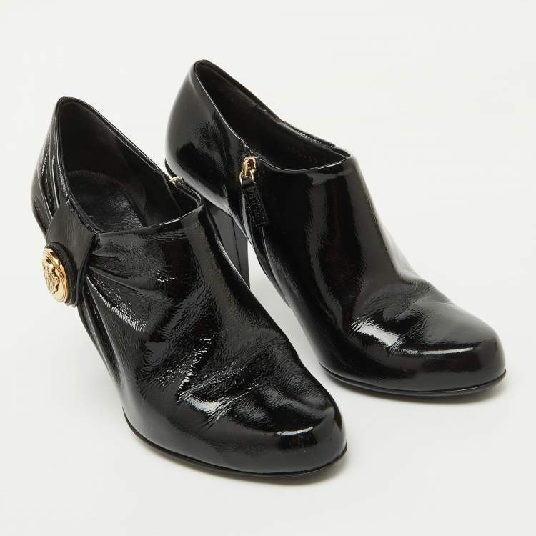Pre Owned Gucci Black Patent Leather Hysteria Ankle Booties Size 38.5