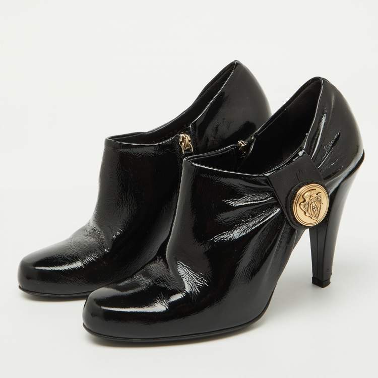Pre Owned Gucci Black Patent Leather Hysteria Ankle Booties Size 38.5