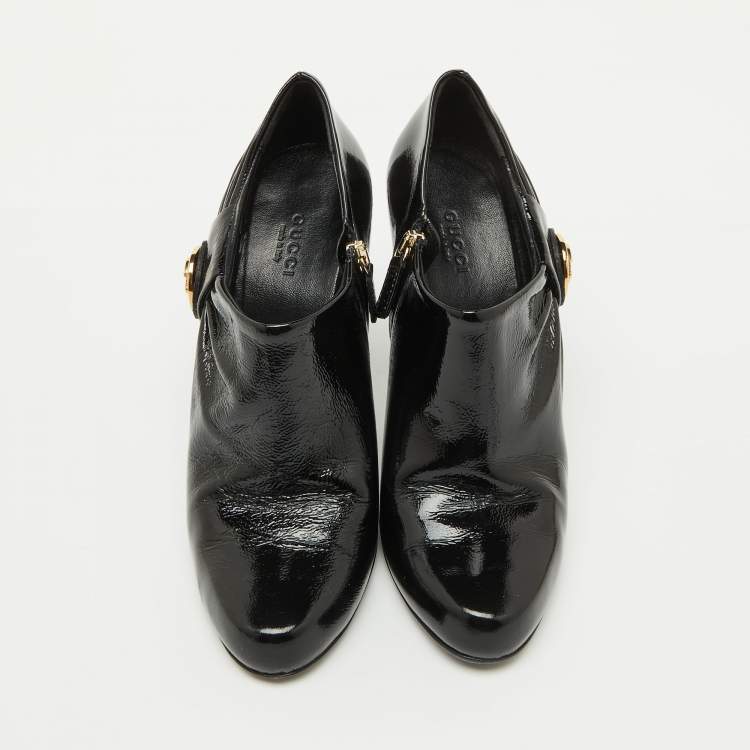 Pre Owned Gucci Black Patent Leather Hysteria Ankle Booties Size 38.5