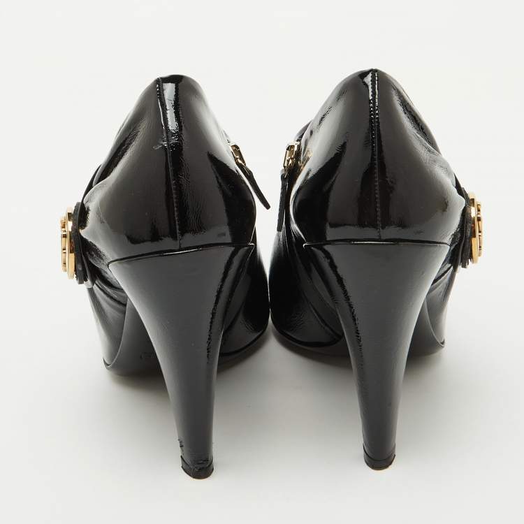 Pre Owned Gucci Black Patent Leather Hysteria Ankle Booties Size 38.5