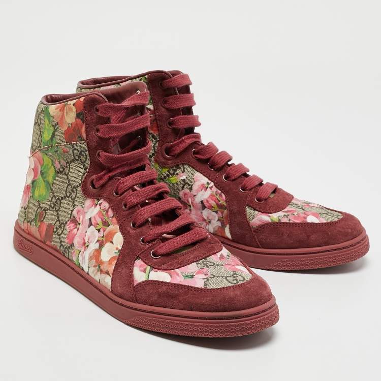 Pre Owned Gucci Multicolor GG Floral Canvas And Suede Leather High Top Sneakers Size 40