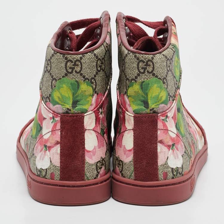 Pre Owned Gucci Multicolor GG Floral Canvas And Suede Leather High Top Sneakers Size 40