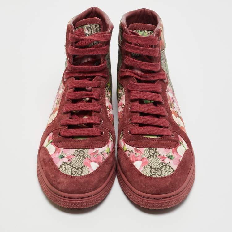 Pre Owned Gucci Multicolor GG Floral Canvas And Suede Leather High Top Sneakers Size 40
