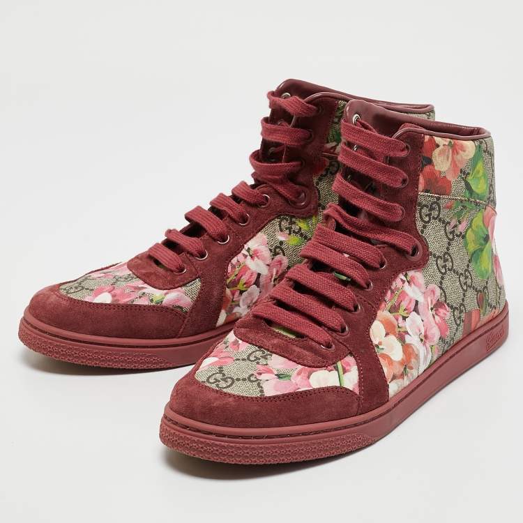 Pre Owned Gucci Multicolor GG Floral Canvas And Suede Leather High Top Sneakers Size 40