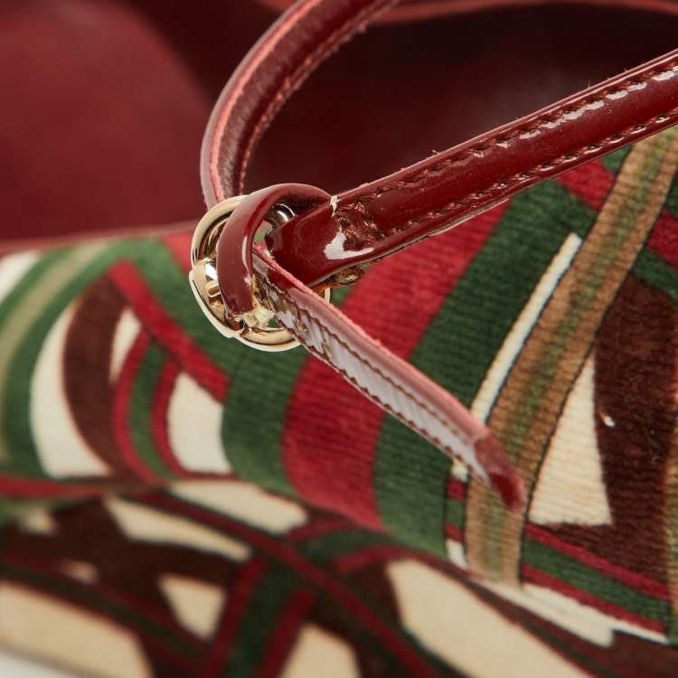 Pre Owned Gucci Multicolor Pattern Velvet Platform Wedge Pumps Size 39.5