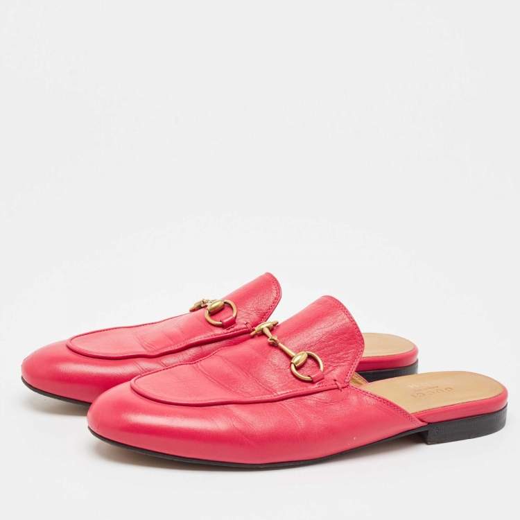 Pre Owned Gucci Pink Leather Princetown Flat Mules Size 39