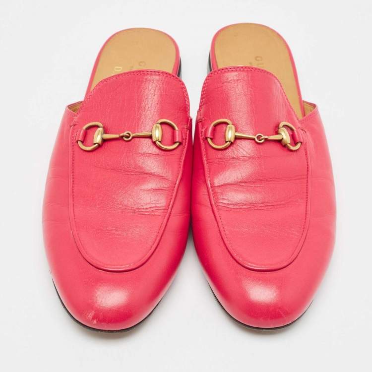 Pre Owned Gucci Pink Leather Princetown Flat Mules Size 39