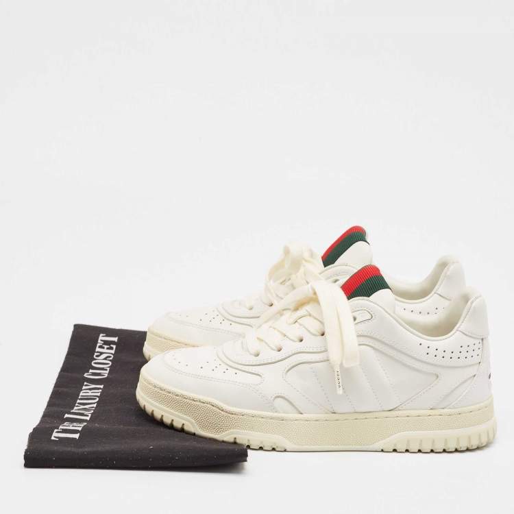 Pre Owned Gucci White Leather Re-Web Sneakers Size 36.5