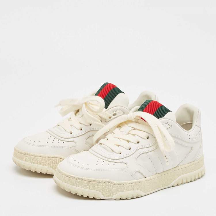 Pre Owned Gucci White Leather Re-Web Sneakers Size 36.5