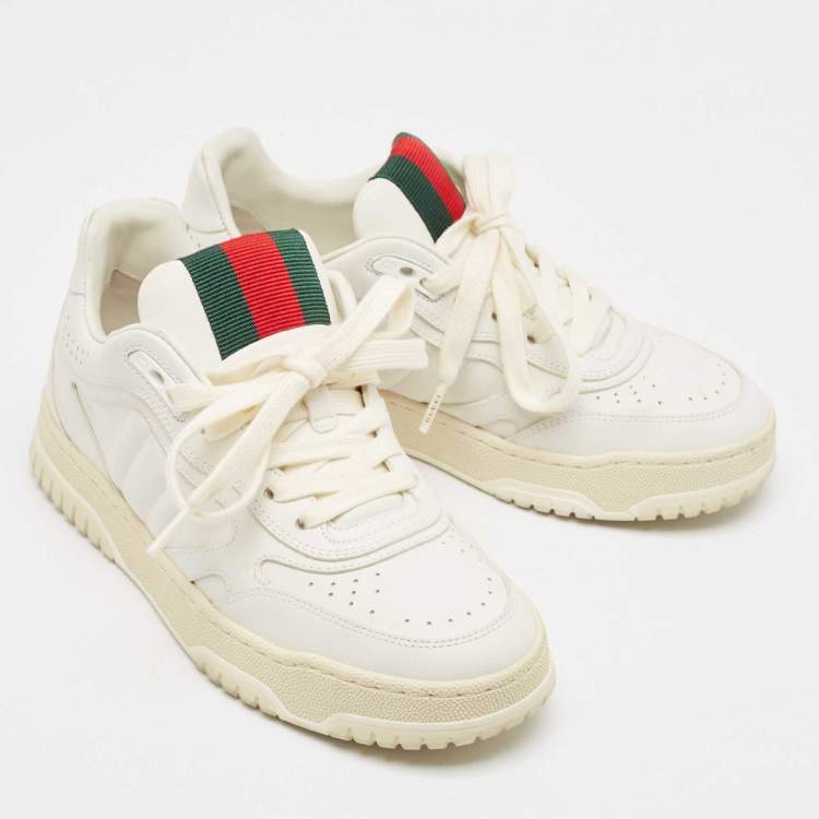 Pre Owned Gucci White Leather Re-Web Sneakers Size 36.5
