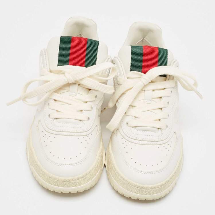 Pre Owned Gucci White Leather Re-Web Sneakers Size 36.5