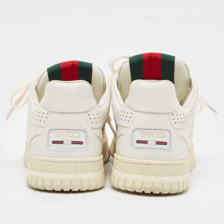 Pre Owned Gucci White Leather Re-Web Sneakers Size 36.5