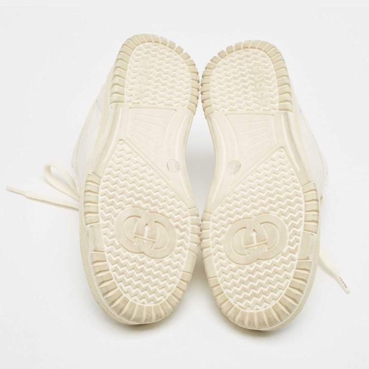 Pre Owned Gucci White Leather Re-Web Sneakers Size 36.5
