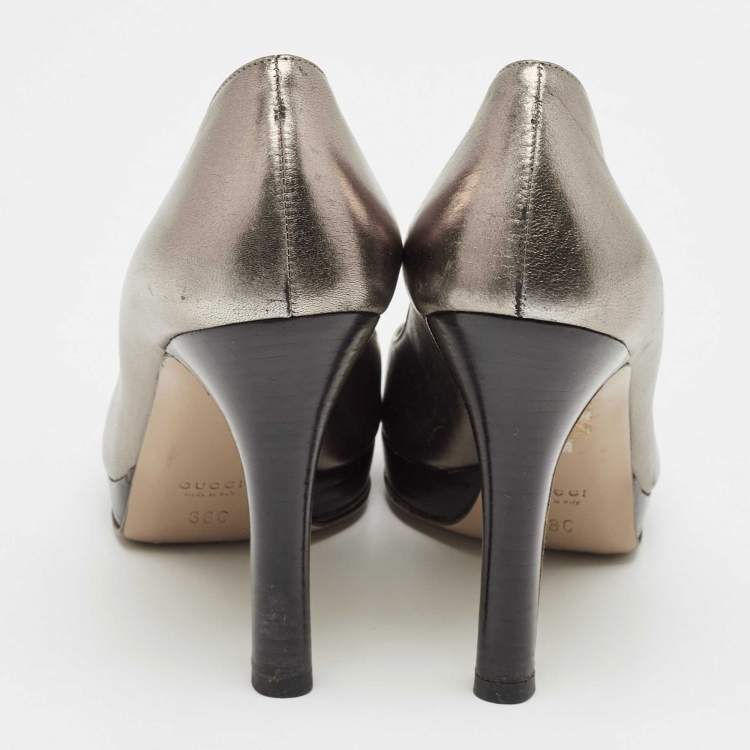 Pre Owned Gucci Metallic Leather Platform Pumps Size 38