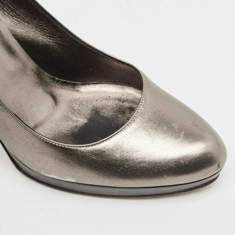 Pre Owned Gucci Metallic Leather Platform Pumps Size 38