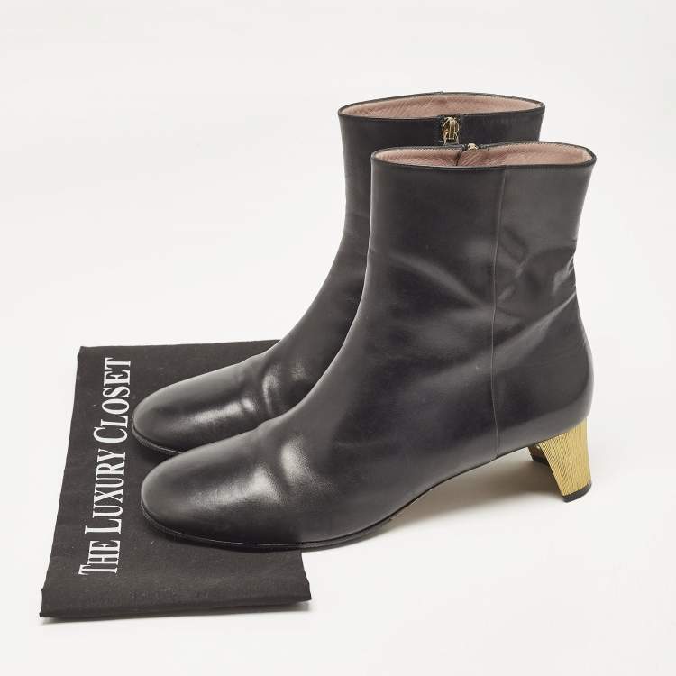 Pre Owned Gucci Black Leather Diamond Heel Ankle Boots Size 40.5