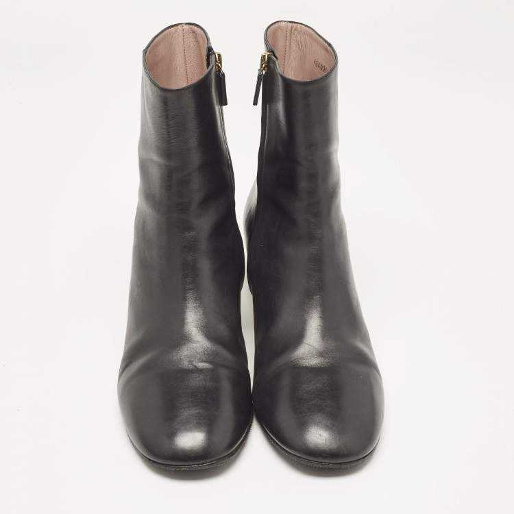 Pre Owned Gucci Black Leather Diamond Heel Ankle Boots Size 40.5