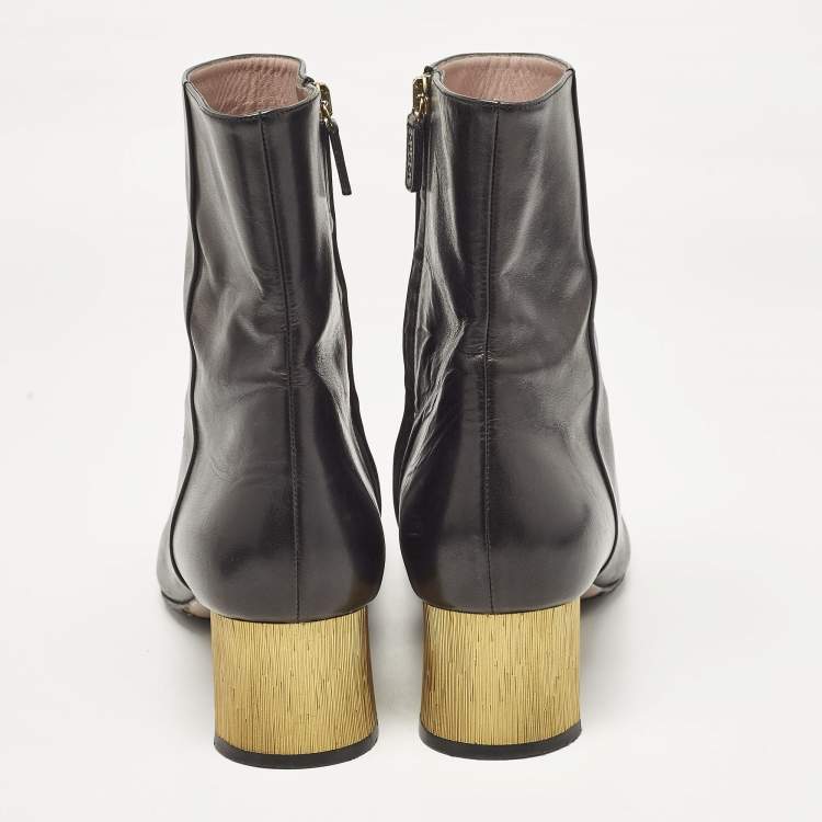Pre Owned Gucci Black Leather Diamond Heel Ankle Boots Size 40.5