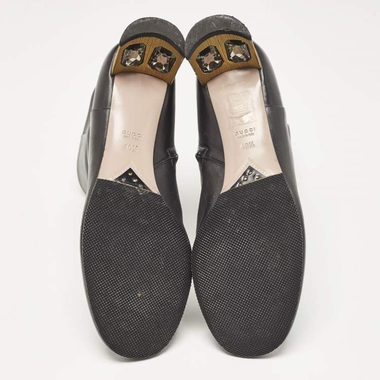Pre Owned Gucci Black Leather Diamond Heel Ankle Boots Size 40.5
