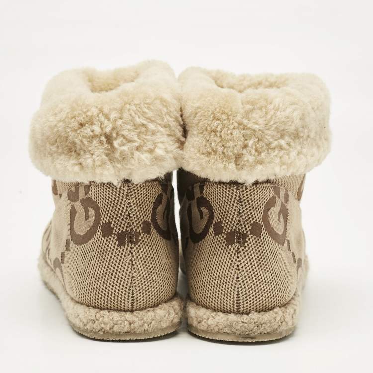 Pre Owned Gucci Brown GG Canvas and Faux Fur Horsebit Fria Snow Boots Size 39