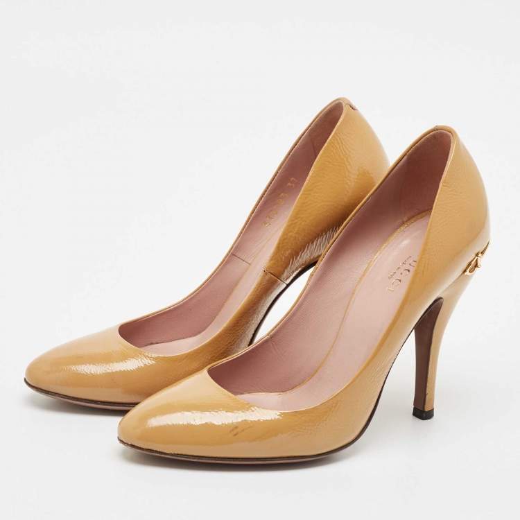 Pre Owned Gucci Dusty Pink Patent Leather Charlotte Pumps Size 37
