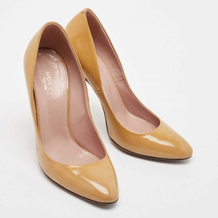 Pre Owned Gucci Dusty Pink Patent Leather Charlotte Pumps Size 37