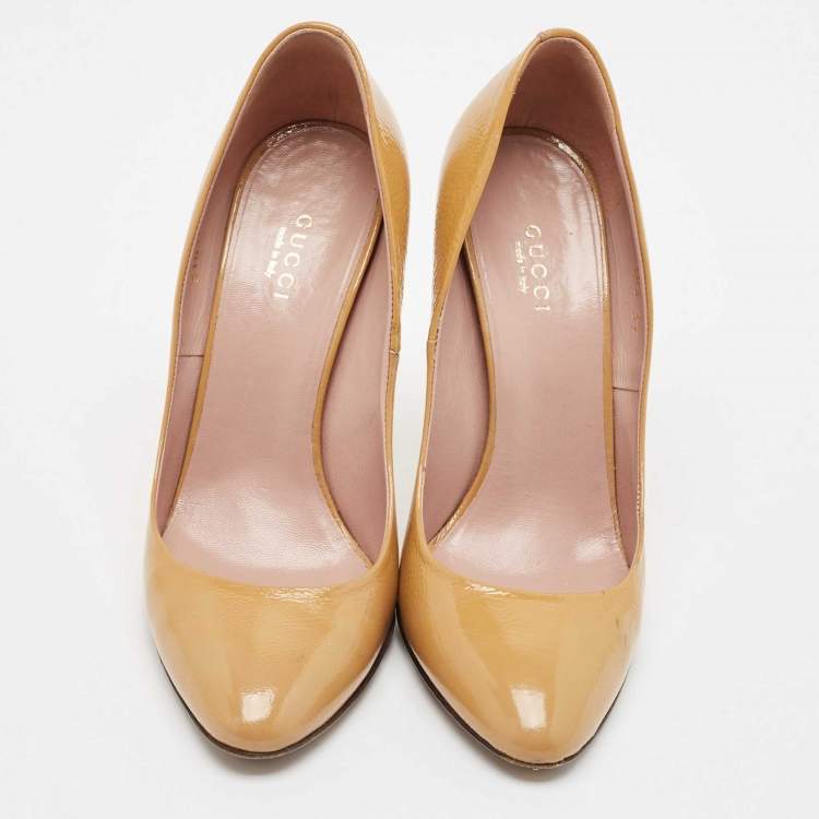 Pre Owned Gucci Dusty Pink Patent Leather Charlotte Pumps Size 37
