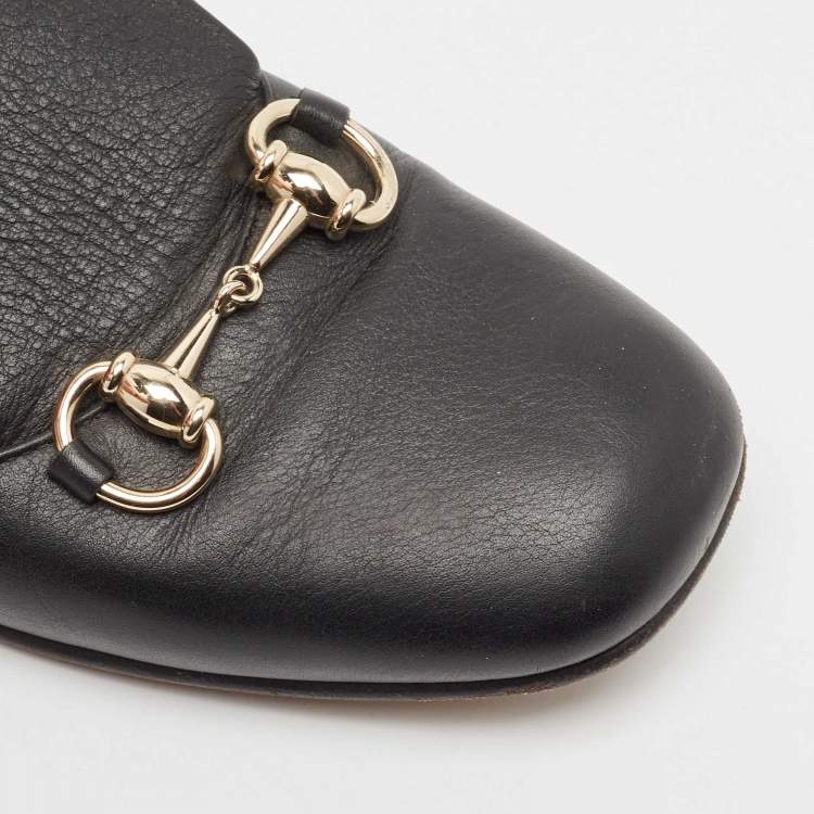 Pre Owned Gucci Black Leather Horsebit Loafers Size 37