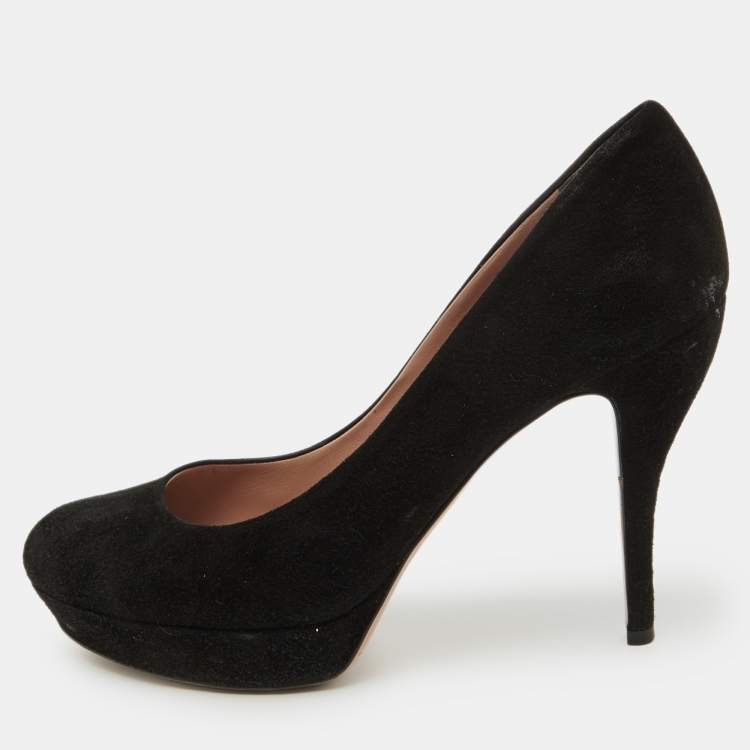 Pre Owned Gucci Black Suede Round Toe Platform Pumps Size 39